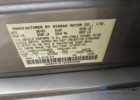 2004 Nissan Maxima 3.5 Sl z USA, uszkodzony, nr VIN 1N4BA41E14C852956